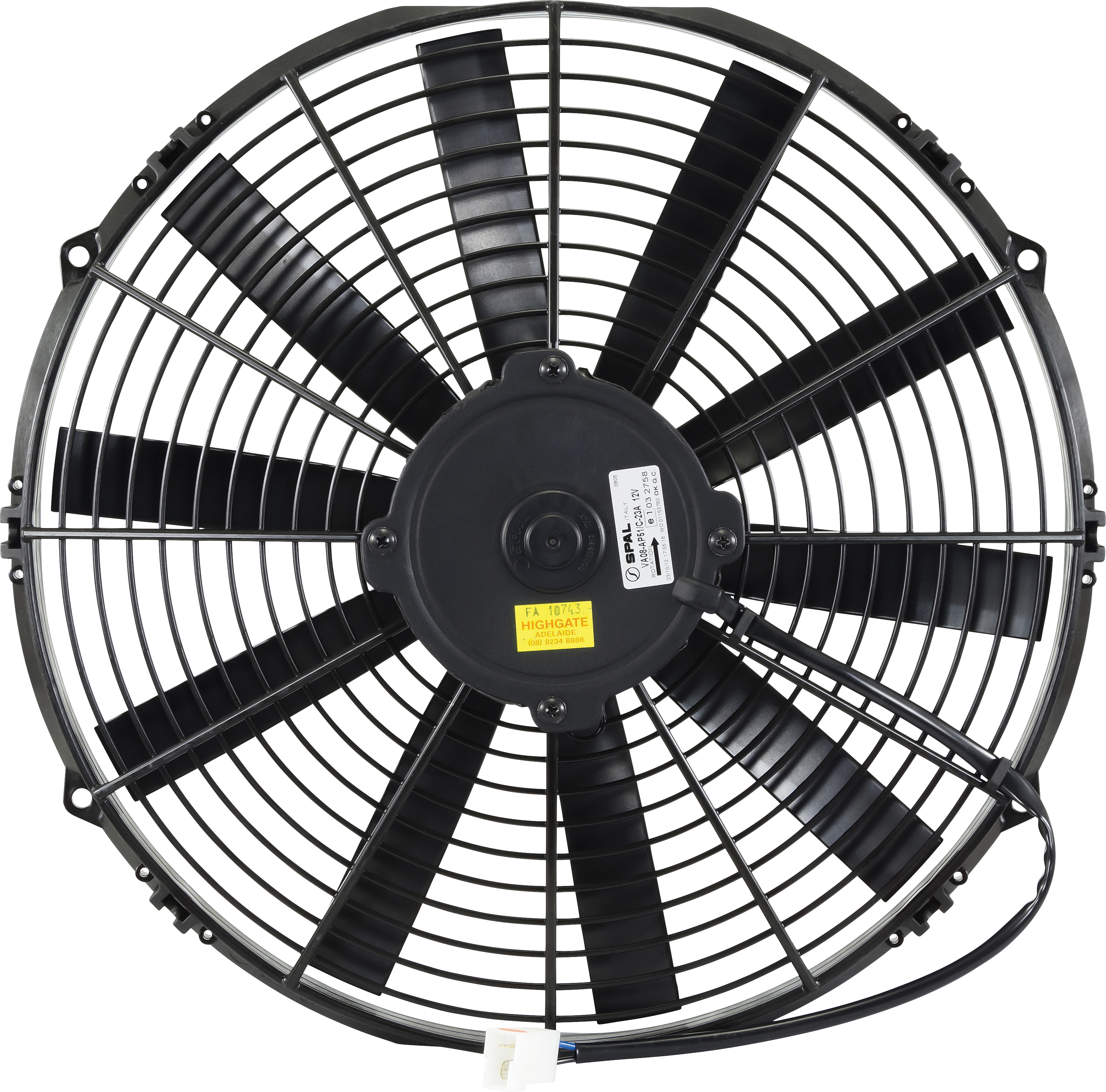 FAN, CONDENSER, SPAL, 12V, 350MM (14 INCH), PULLER, STRAIGHT BLADE, PREMIUM MOTOR
