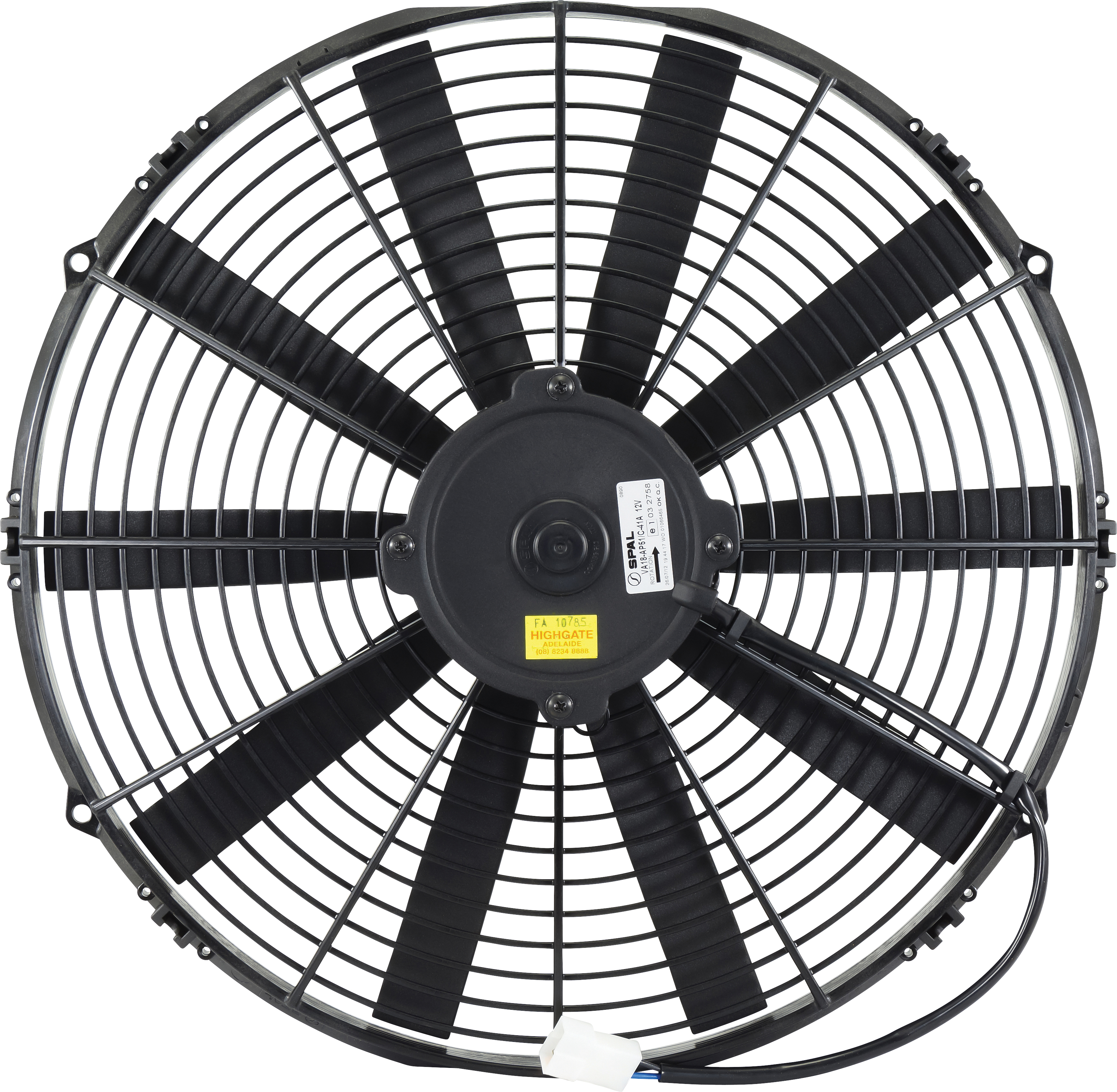 FAN, CONDENSER, SPAL, 12V, 385MM (16 INCH), PULLER, STRAIGHT BLADE, PREMIUM MOTOR