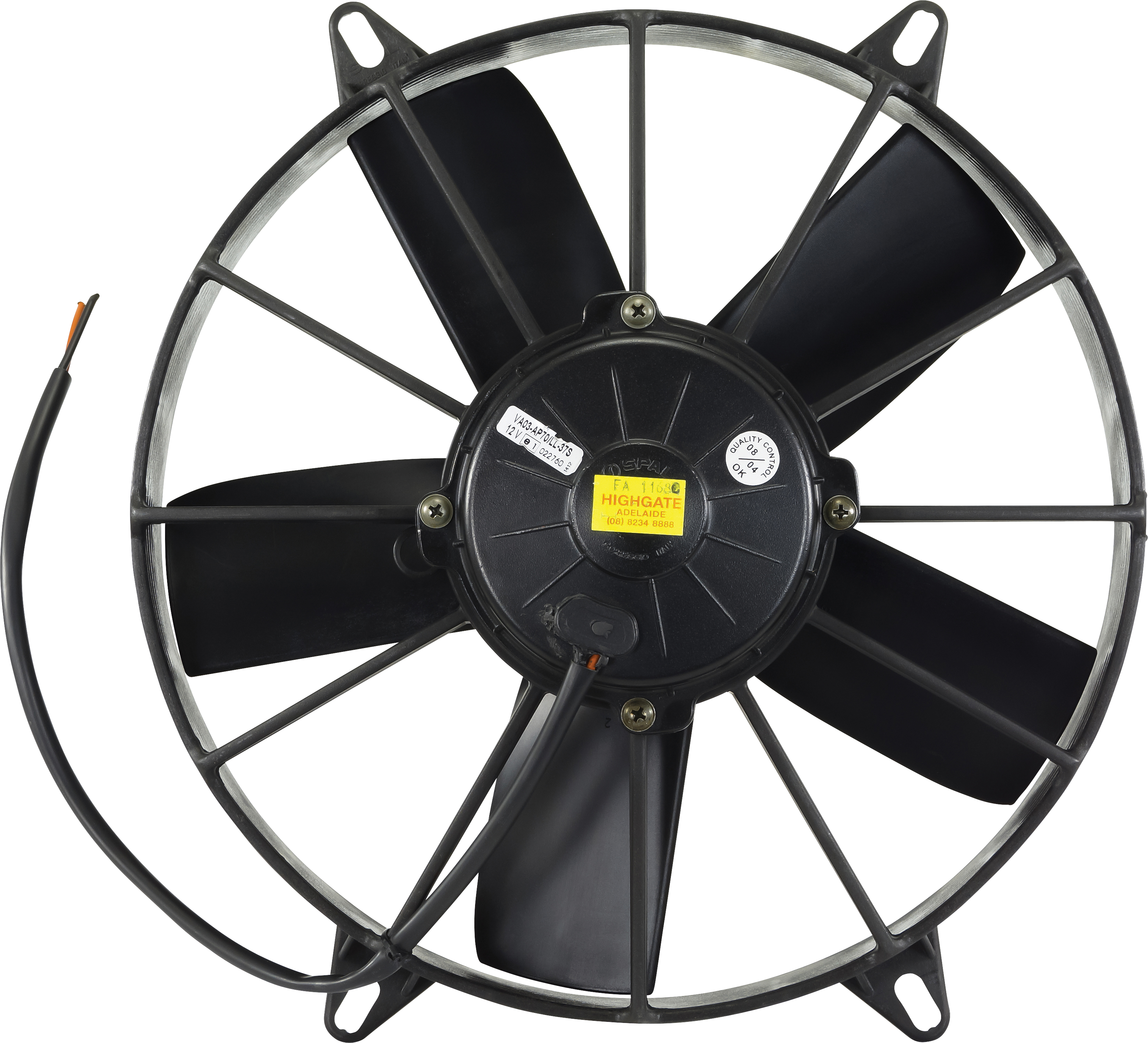 FAN, CONDENSER, SPAL, 12V, 280MM (11 INCH), PUSHER, STRAIGHT BLADE, LONG LIFE MOTOR