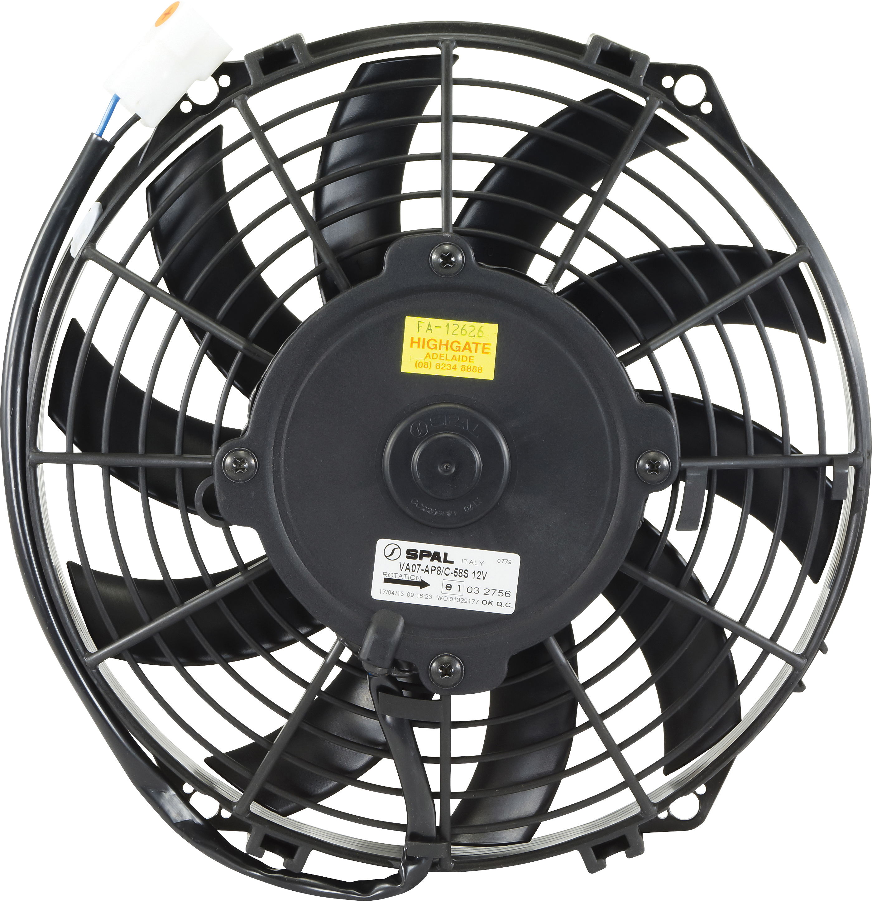 FAN, CONDENSER, SPAL, 12V, 225MM (9 INCH), PUSHER, SKEW BLADE, PREMIUM MOTOR