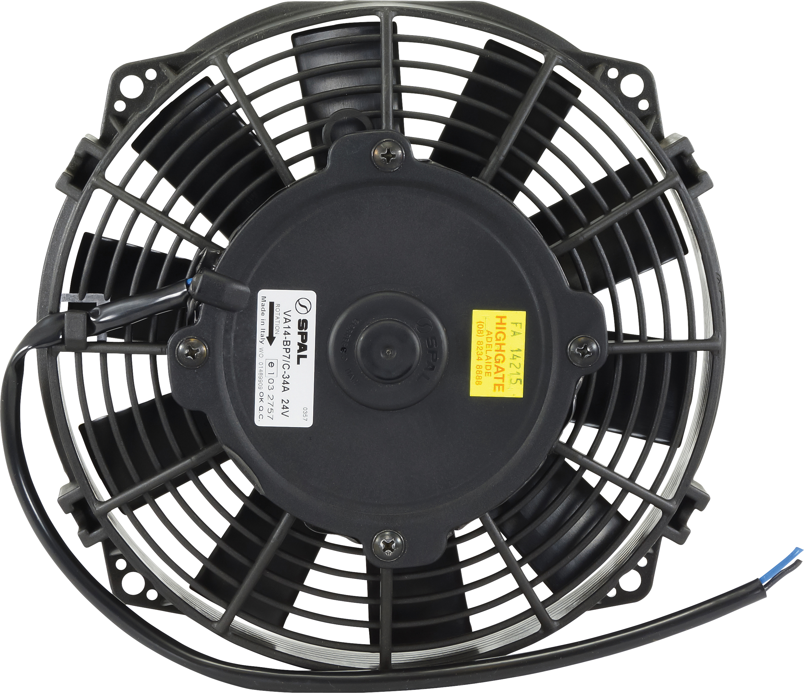 FAN, CONDENSER, SPAL, 24V, 190MM (8 INCH), PULLER, STRAIGHT BLADE, PREMIUM MOTOR