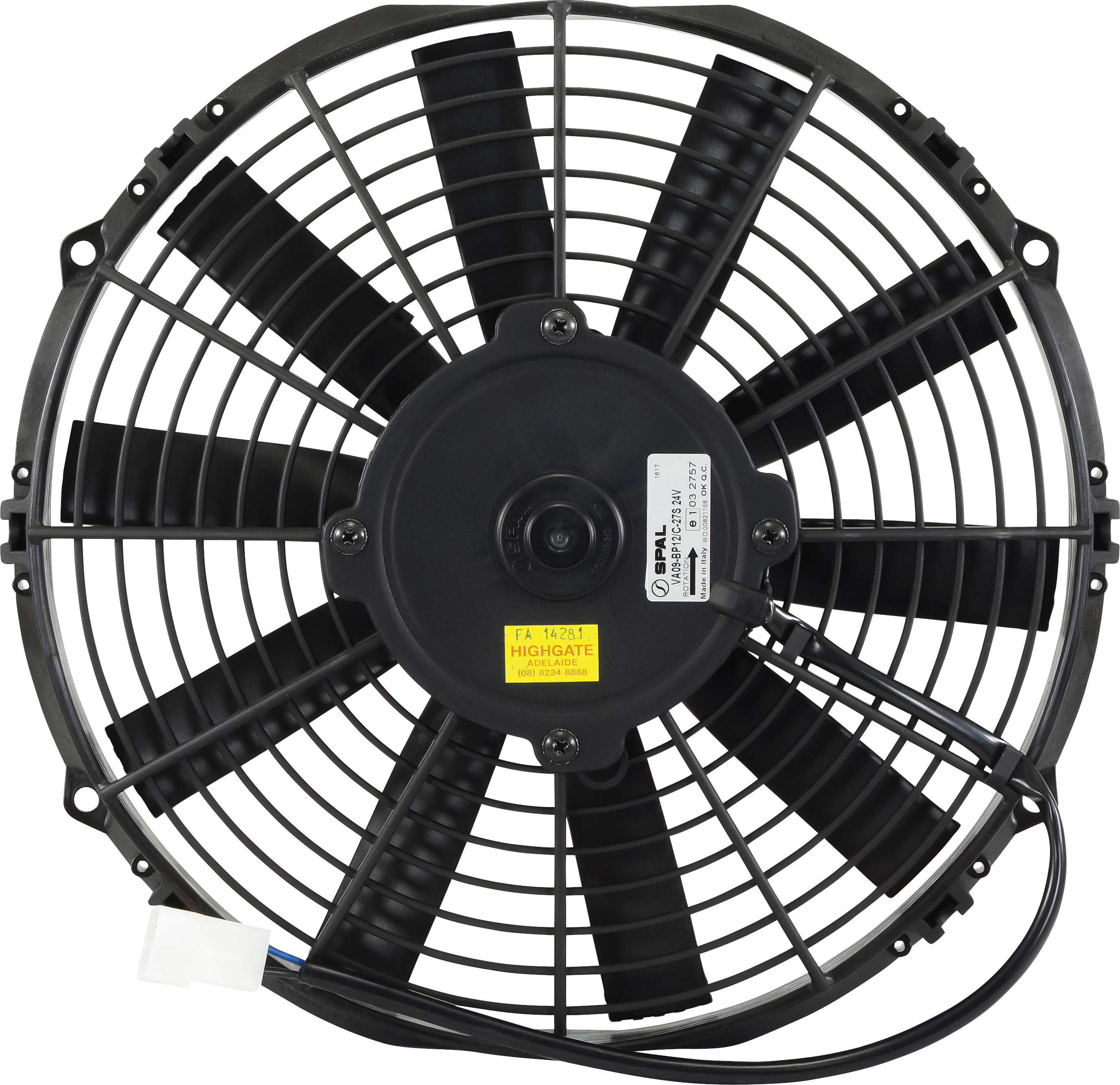 FAN, CONDENSER, SPAL, 24V, 280MM (11 INCH), PUSHER, STRAIGHT BLADE, PREMIUM MOTOR