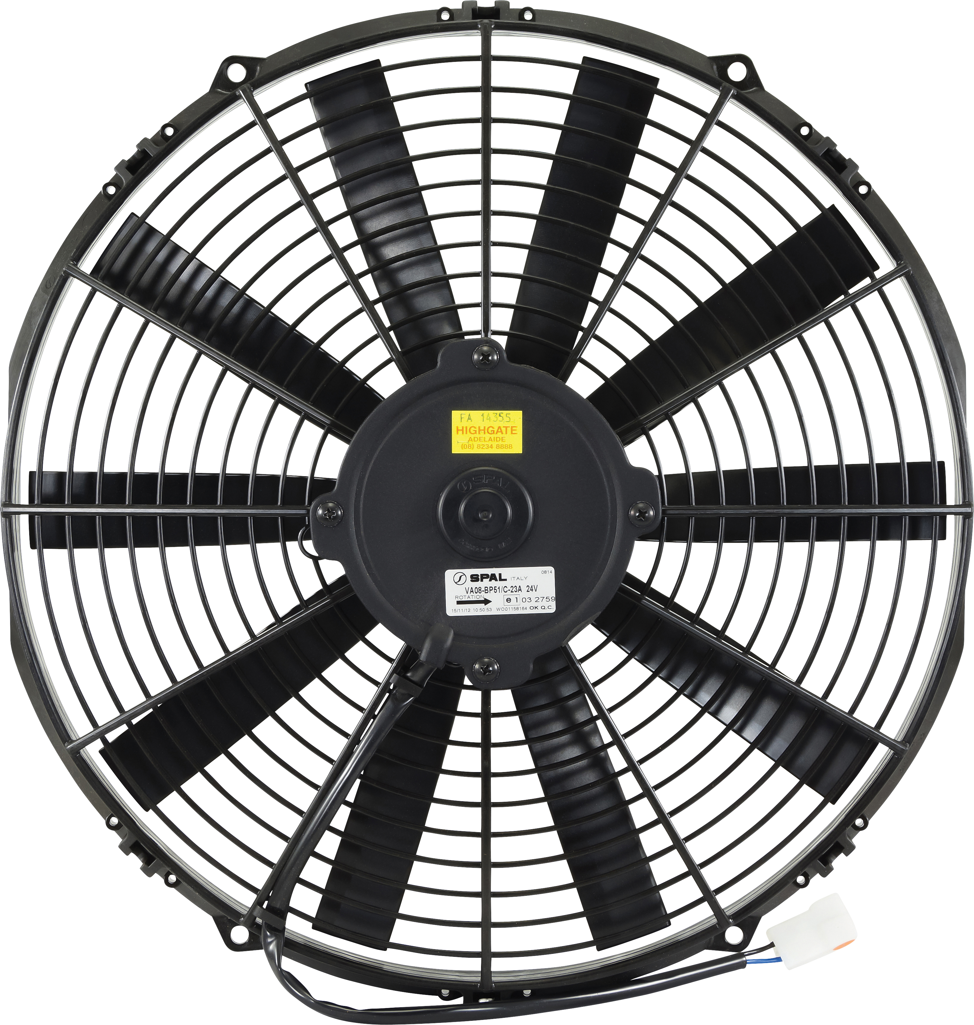 FAN, CONDENSER, SPAL, 24V, 355MM (14 INCH), PULLER, STRAIGHT BLADE, PREMIUM MOTOR