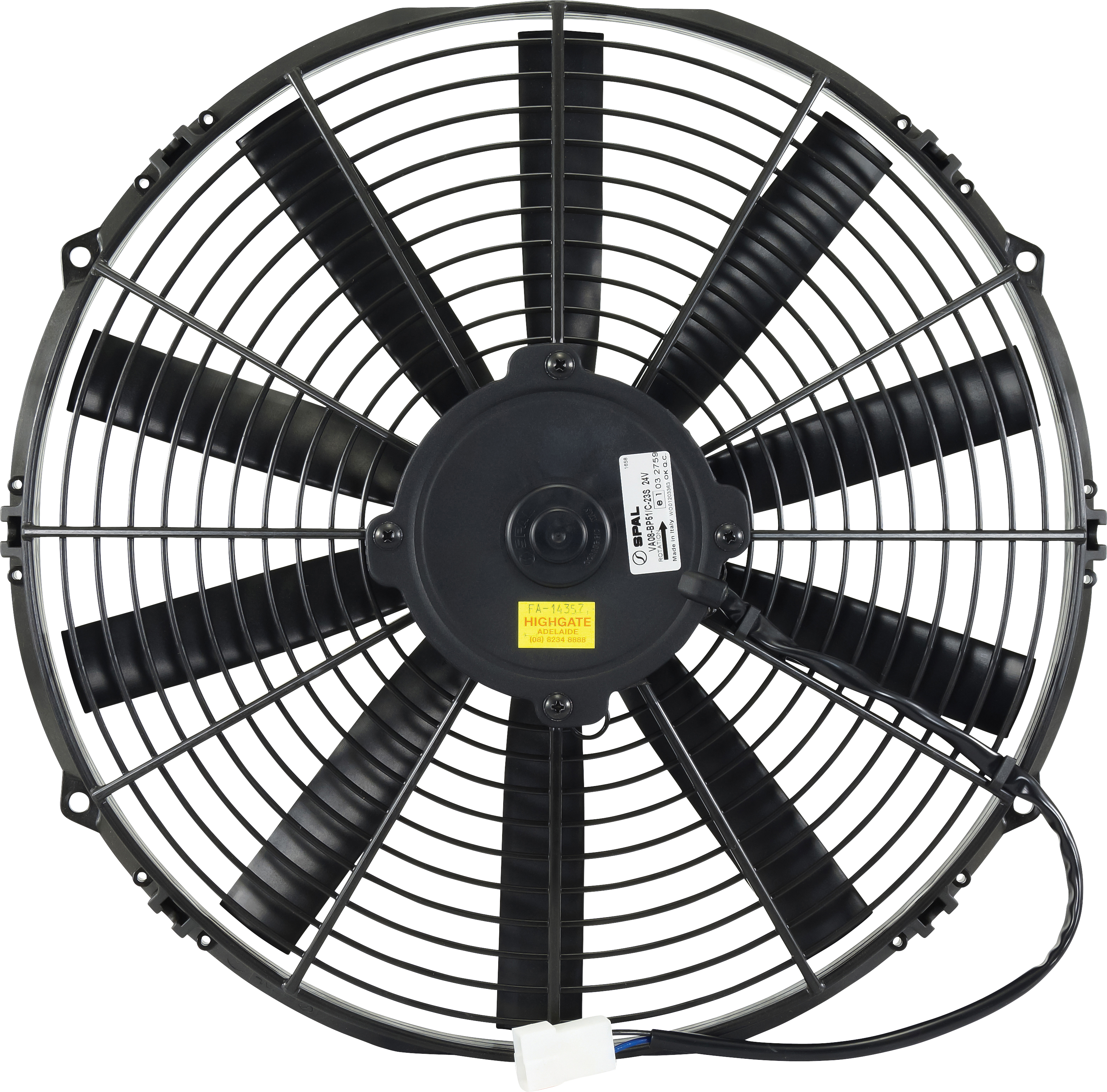 FAN, CONDENSER, SPAL, 24V, 355MM (14 INCH), PUSHER, STRAIGHT BLADE, PREMIUM MOTOR