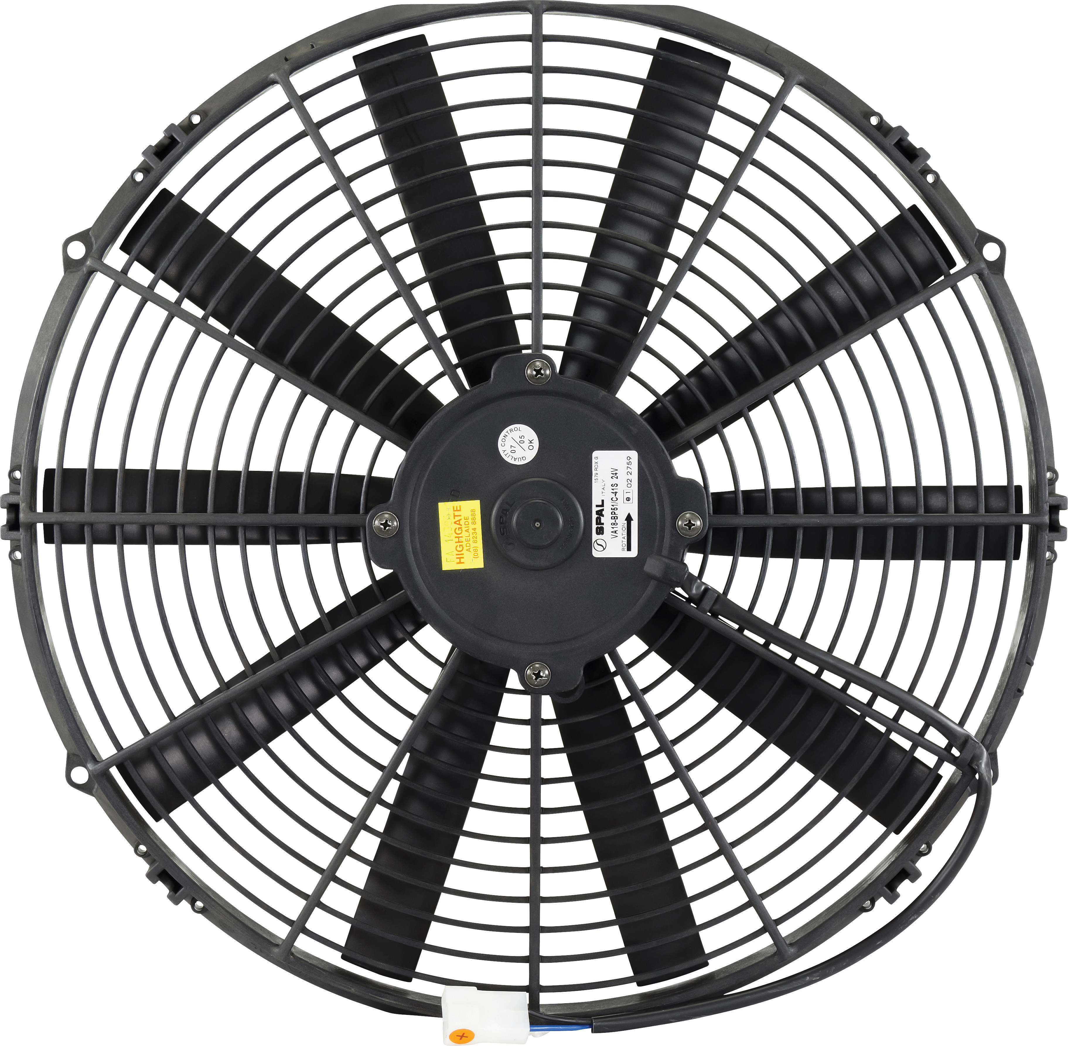 FAN, CONDENSER, SPAL, 24V, 385MM (16 INCH), PUSHER, STRAIGHT BLADE, PREMIUM MOTOR