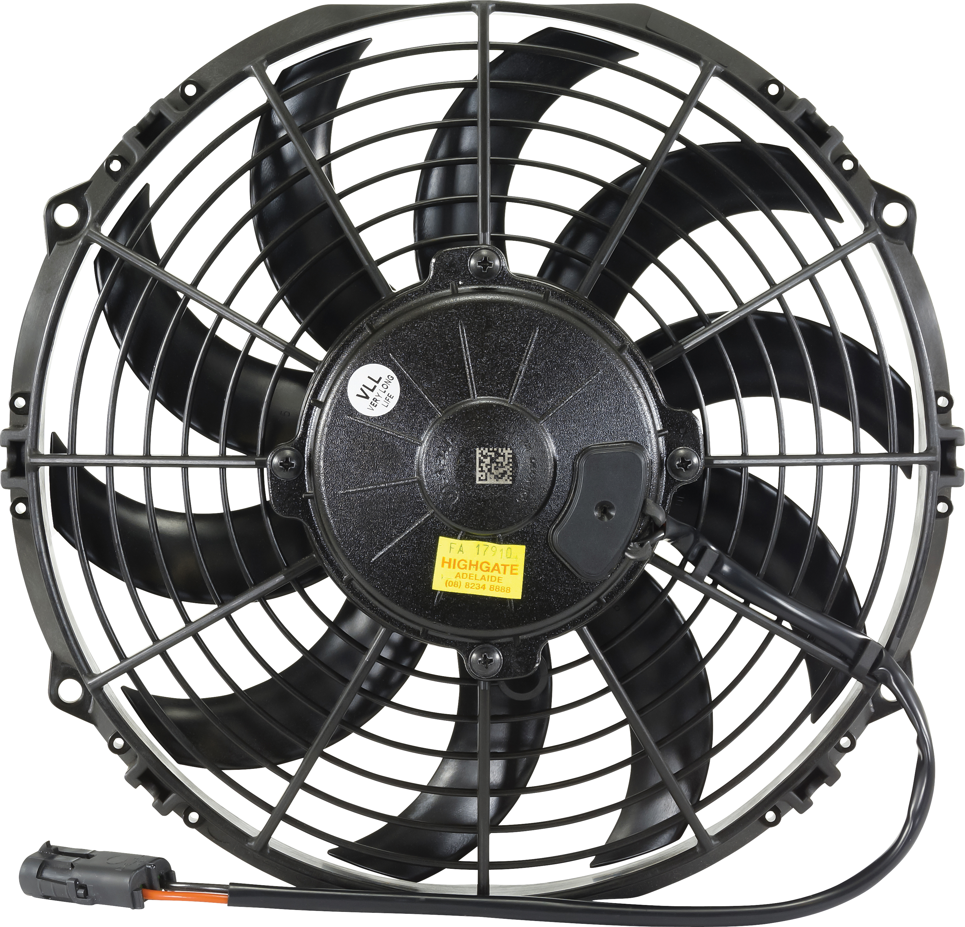 FAN, CONDENSER, SPAL, 12V, 255MM (10 INCH), PUSHER, SKEW BLADE, VERY LONG LIFE MOTOR