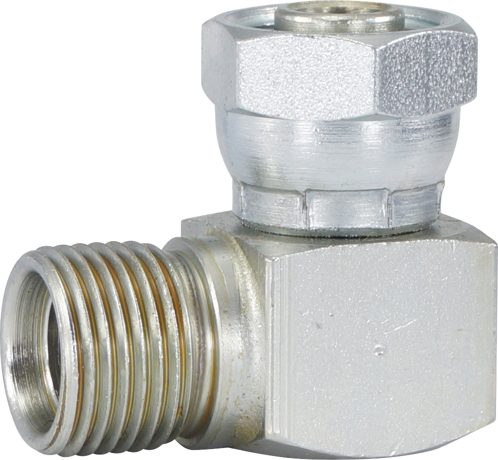 HOSE ADAPTOR, FOR-MIO, 90 DEG, #8-#8, STEEL, SWIVEL