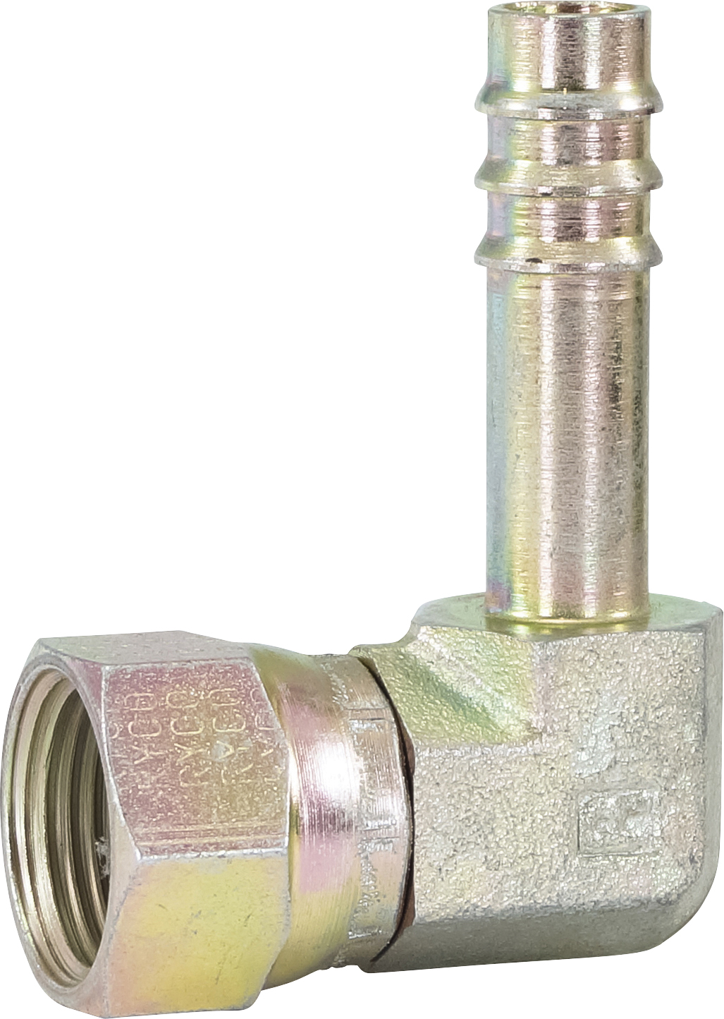 HOSE FITTING, BARB, FF, 90 DEG, #8, STEEL
