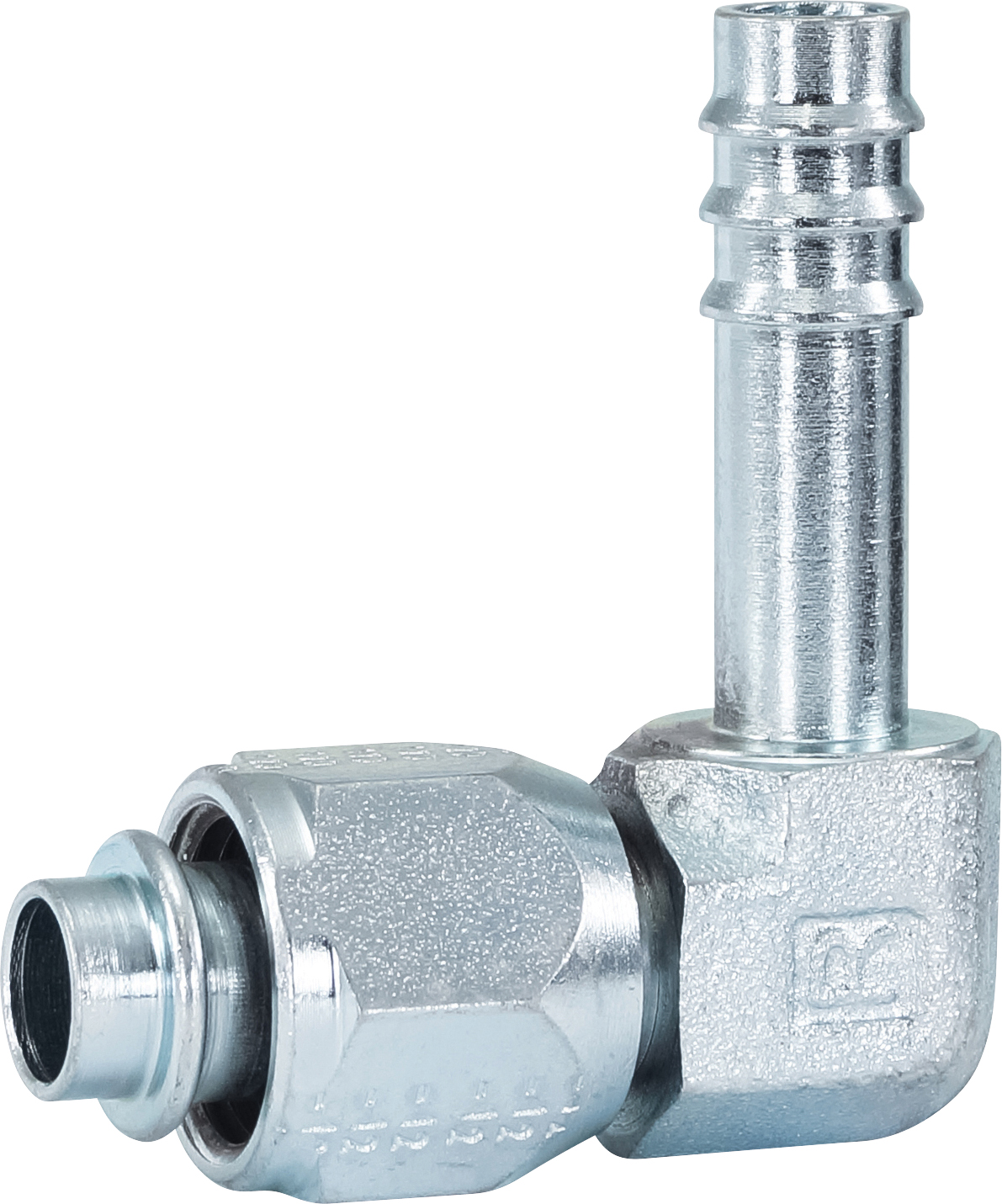HOSE FITTING, BARB, FOR, 90 DEG, #8, STEEL