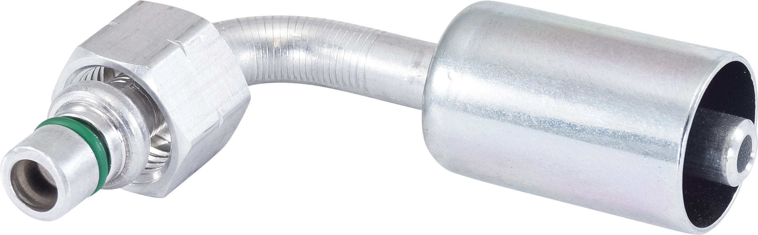 HOSE FITTING, BEADLOCK, FCO, 90 DEG, #6, ALUMINIUM, STANDARD, CAPTIVE O-RING