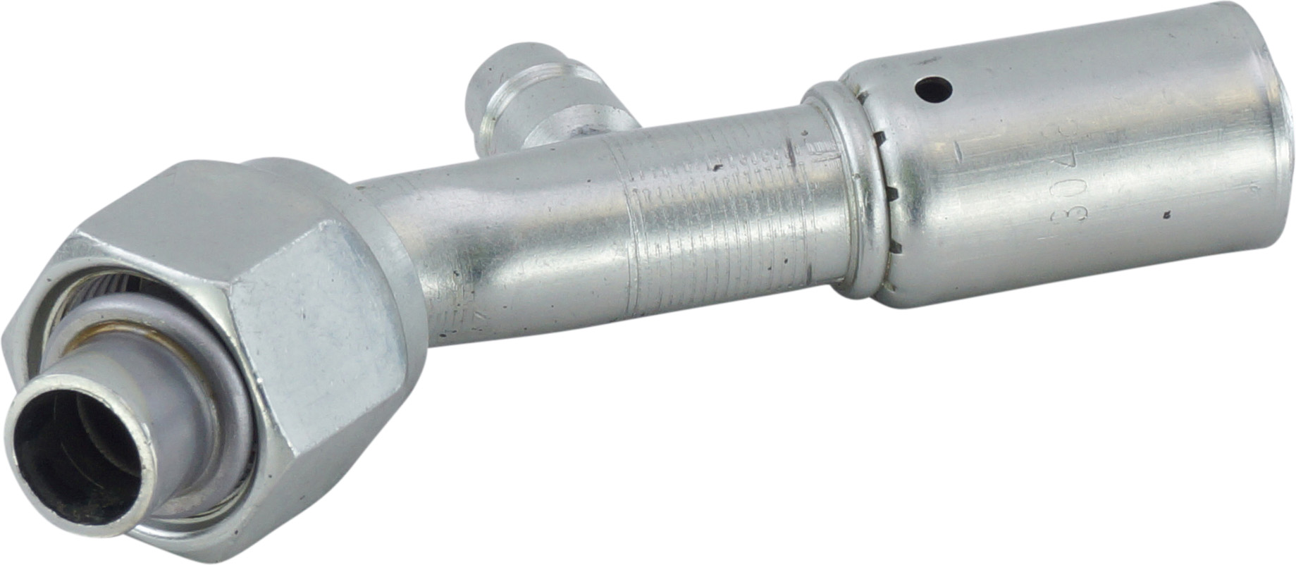 HOSE FITTING, BEADLOCK, FOR, 45 DEG, #10, STEEL, REDUCED, R134A ACCESS