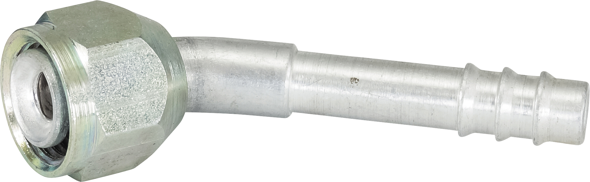 HOSE FITTING, BARB, FF, 45 DEG, #6, ALUMINIUM