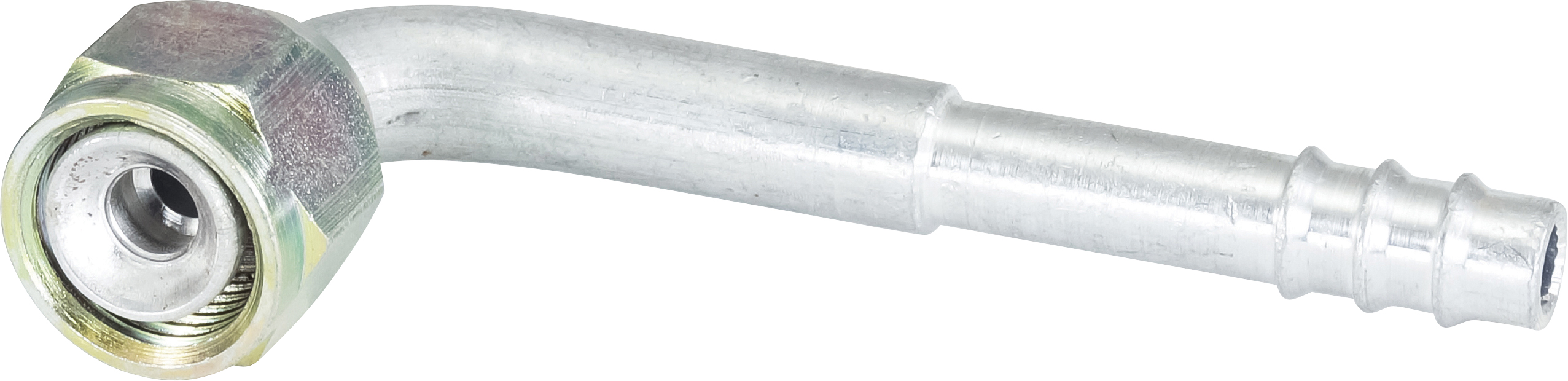 HOSE FITTING, BARB, FF, 90 DEG, #6, ALUMINIUM