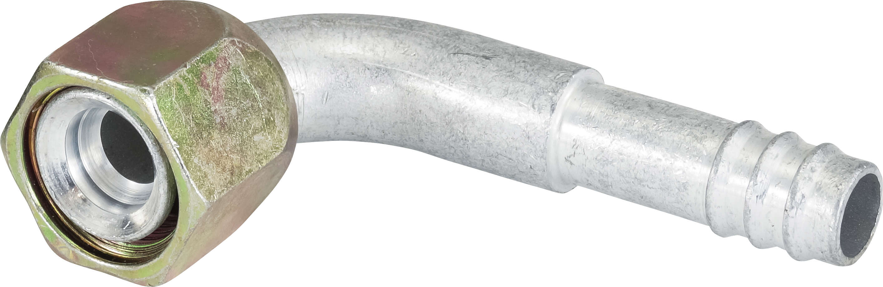 HOSE FITTING, BARB, FF, 90 DEG, #10, ALUMINIUM