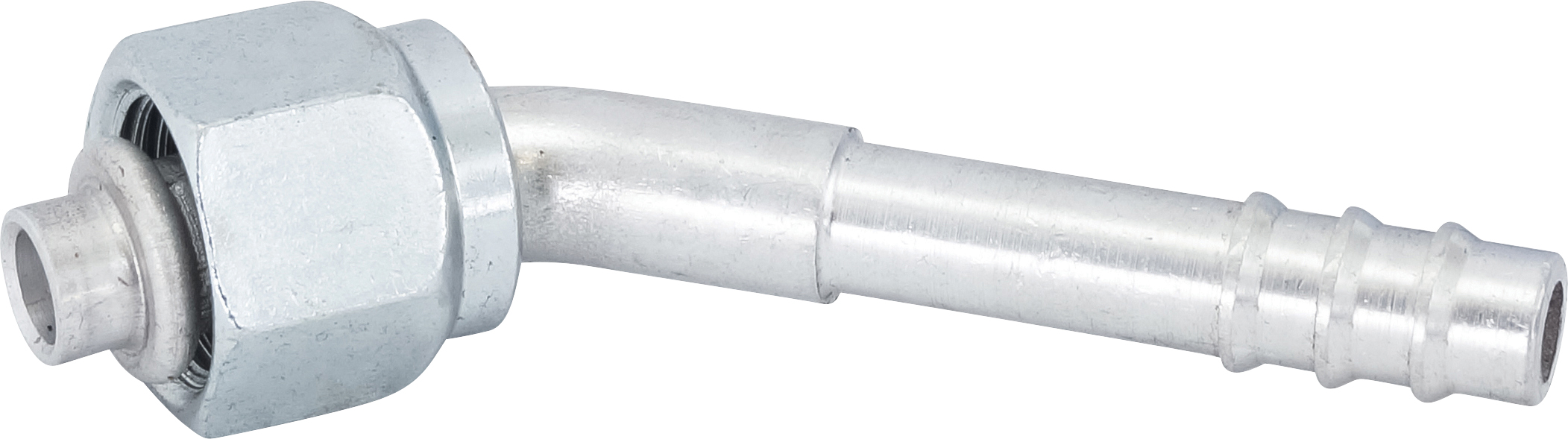 HOSE FITTING, BARB, FOR, 45 DEG, #6, ALUMINIUM