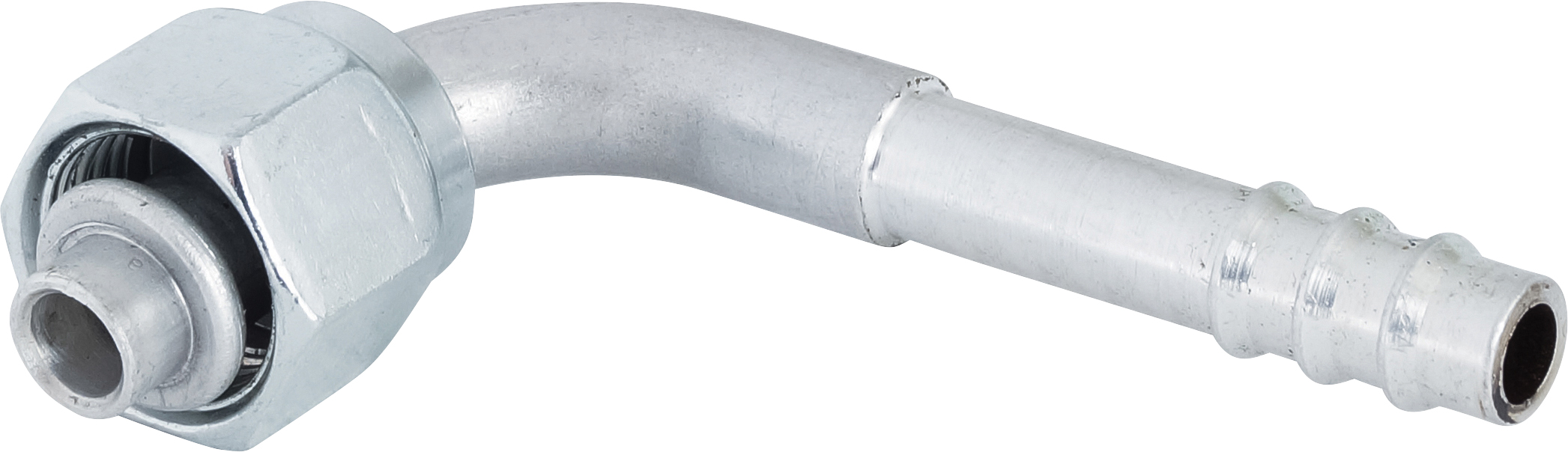 HOSE FITTING, BARB, FOR, 90 DEG, #6, ALUMINIUM