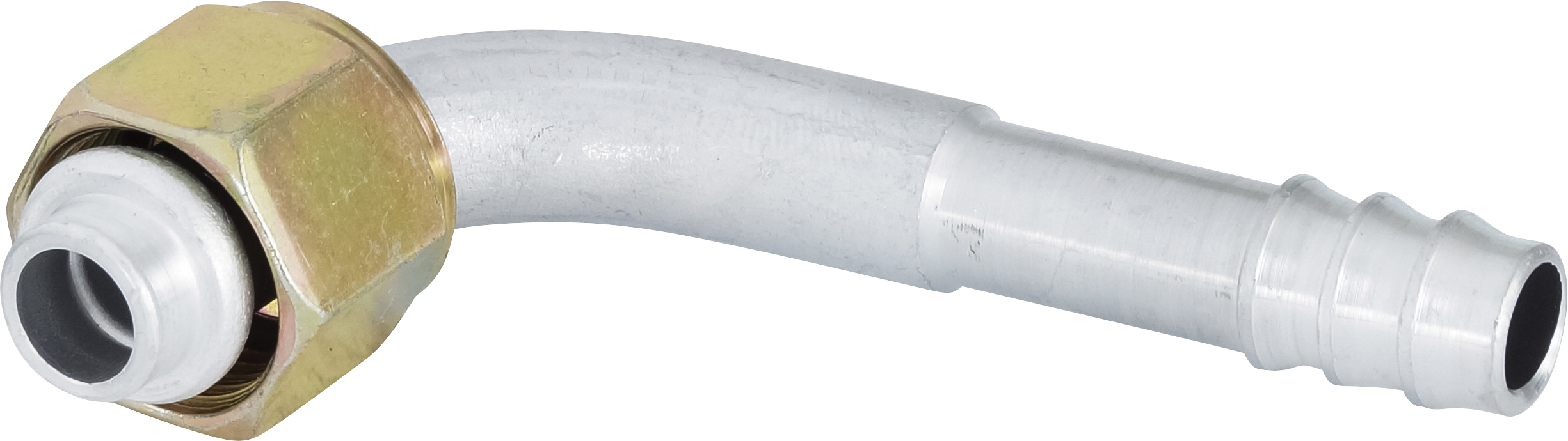 HOSE FITTING, BARB, FOR, 90 DEG, #8, ALUMINIUM