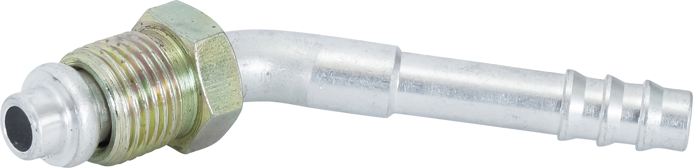 HOSE FITTING, BARB, MOR, 45 DEG, #6, ALUMINIUM