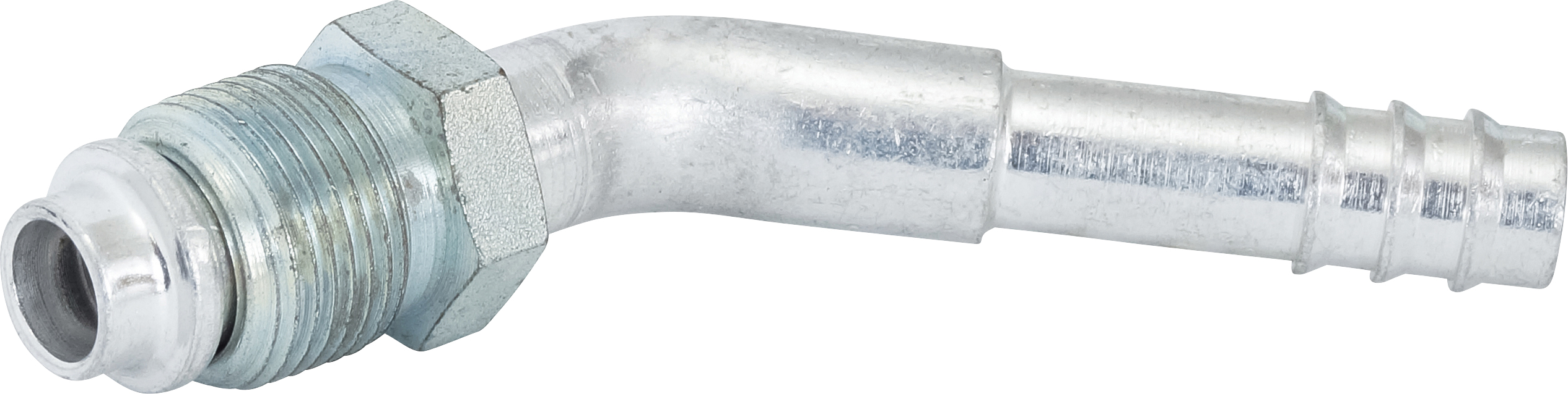 HOSE FITTING, BARB, MOR, 45 DEG, #8, ALUMINIUM