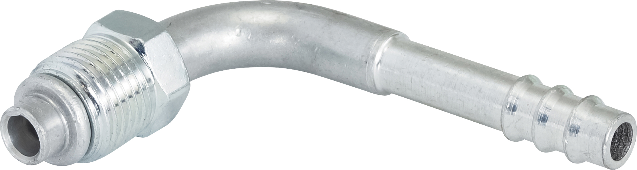 HOSE FITTING, BARB, MOR, 90 DEG, #6, ALUMINIUM