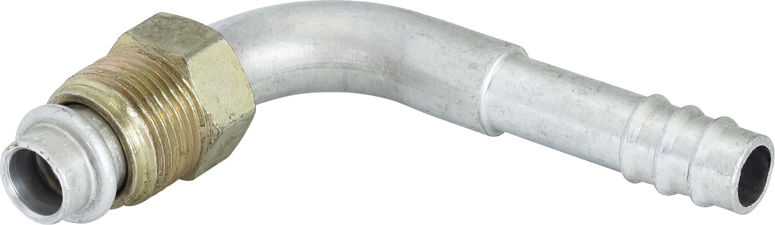 HOSE FITTING, BARB, MOR, 90 DEG, #8, ALUMINIUM