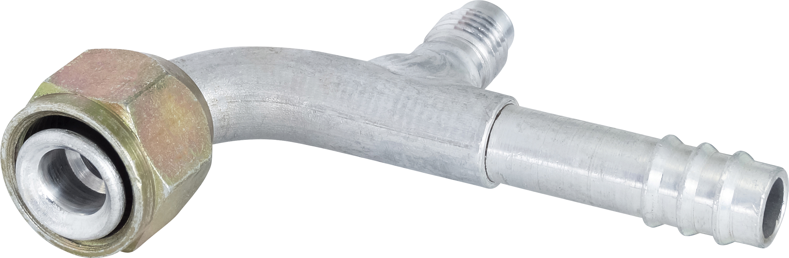 HOSE FITTING, BARB, FF, 90 DEG, #8, ALUMINIUM, R12 ACCESS