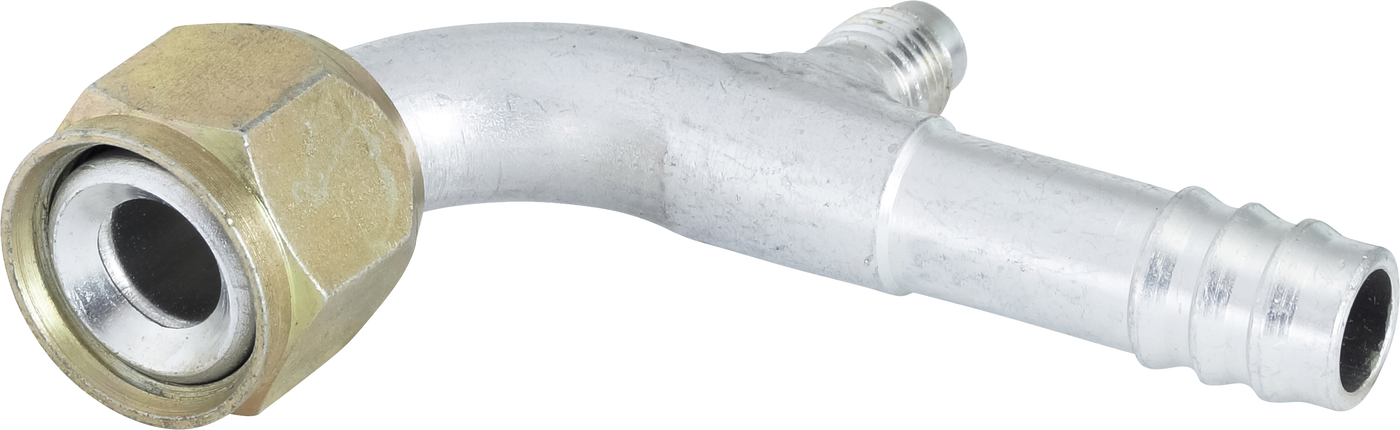 HOSE FITTING, BARB, FF, 90 DEG, #10, ALUMINIUM, R12 ACCESS
