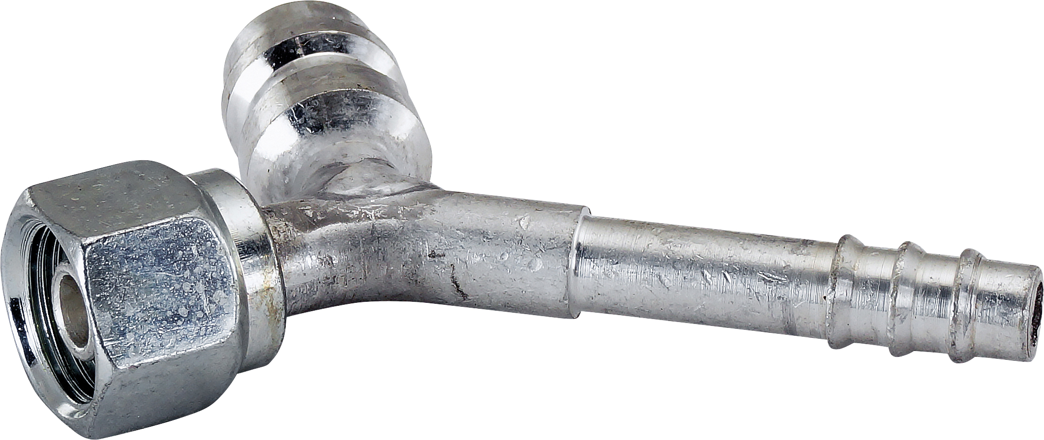 HOSE FITTING, BARB, FOR, 45 DEG, #6, ALUMINIUM, R134A ACCESS