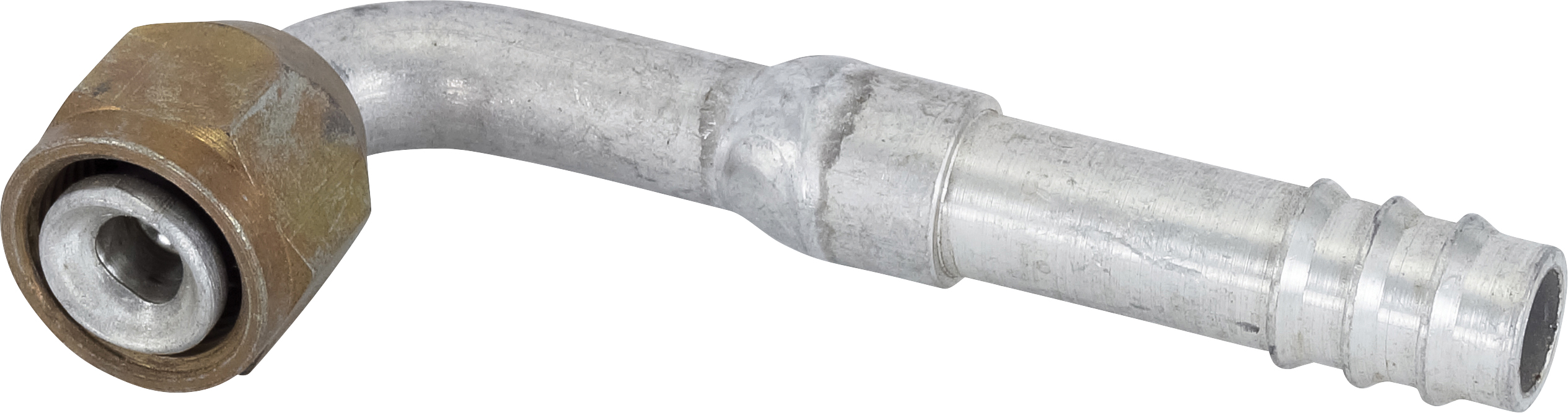 HOSE FITTING, BARB, FF, 90 DEG, #6, #8, ALUMINIUM, STEP-UP