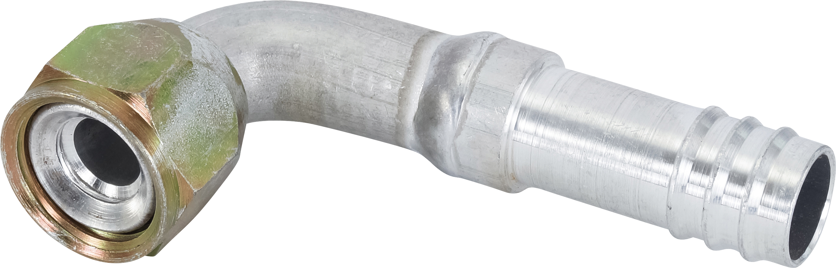 HOSE FITTING, BARB, FF, 90 DEG, #10, #12, ALUMINIUM, STEP-UP