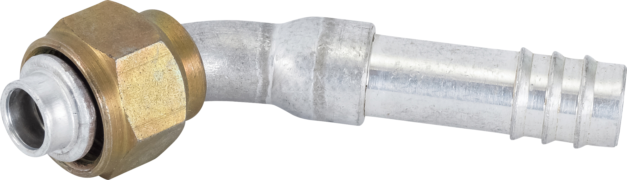 HOSE FITTING, BARB, FOR, 45 DEG, #8, #10, ALUMINIUM, STEP-UP