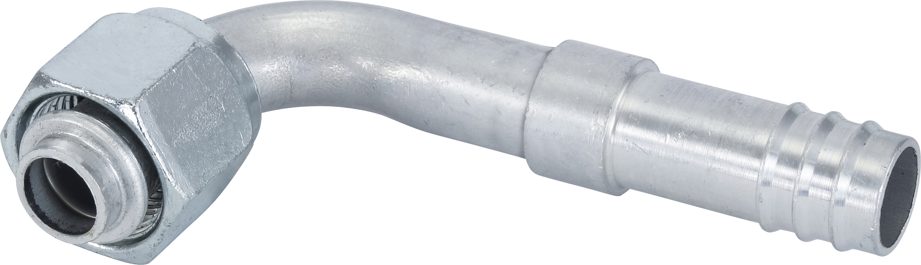HOSE FITTING, BARB, FOR, 90 DEG, #10, #12, ALUMINIUM, STEP-UP