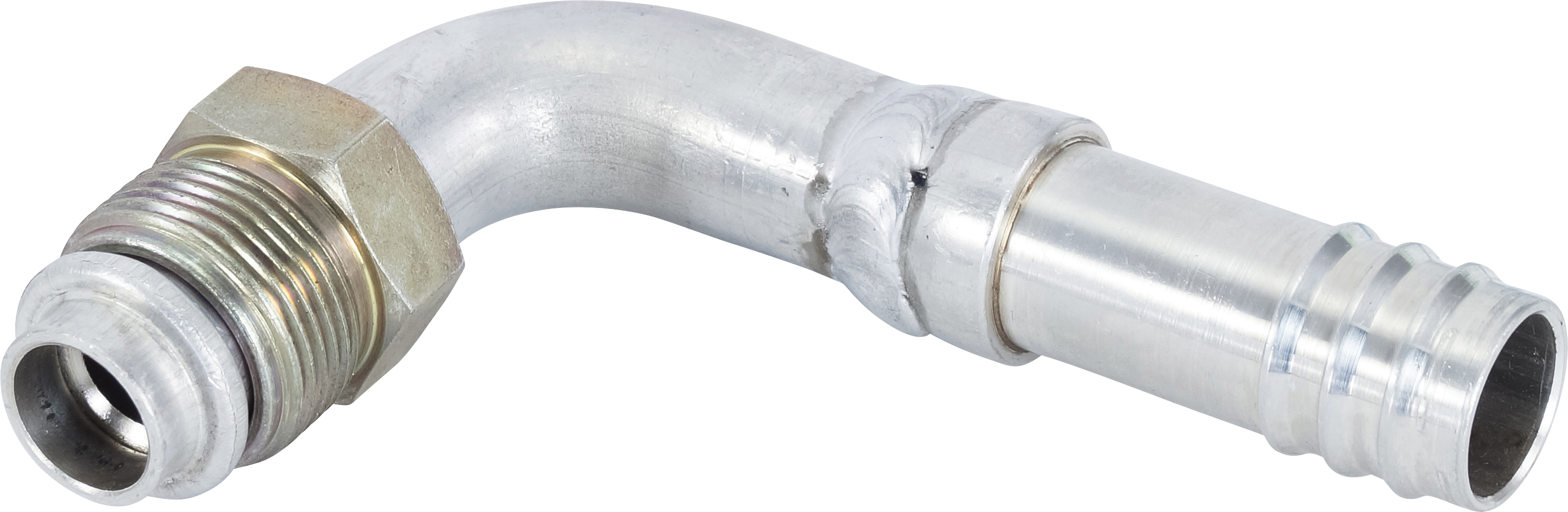 HOSE FITTING, BARB, MOR, 90 DEG, #10, #12, ALUMINIUM, STEP-UP