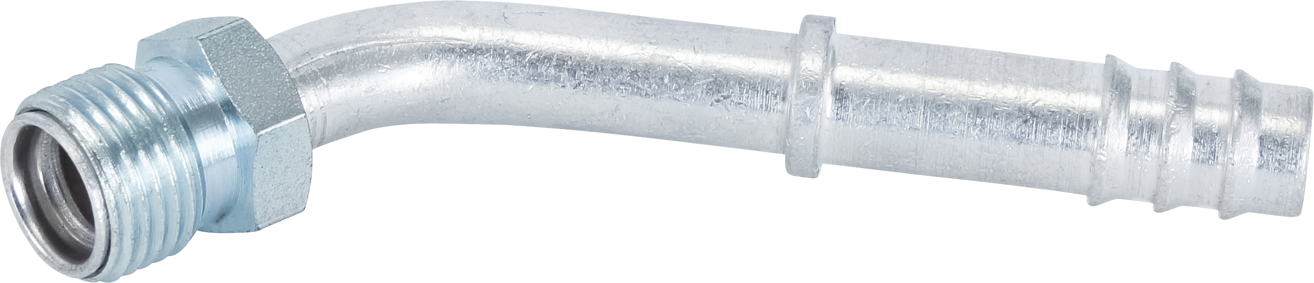 HOSE FITTING, BARB, MIO, 45 DEG, #6, #8, ALUMINIUM, STEP-UP