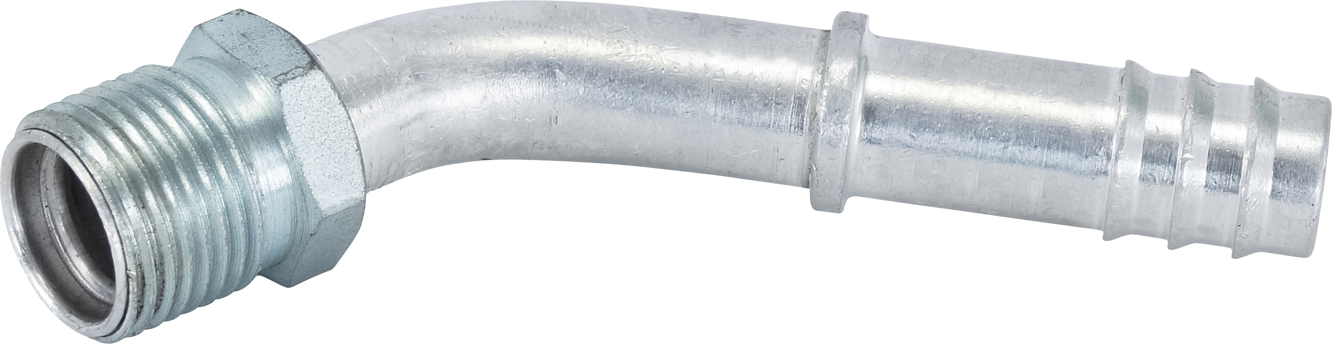 HOSE FITTING, BARB, MIO, 45 DEG, #8, #10, ALUMINIUM, STEP-UP