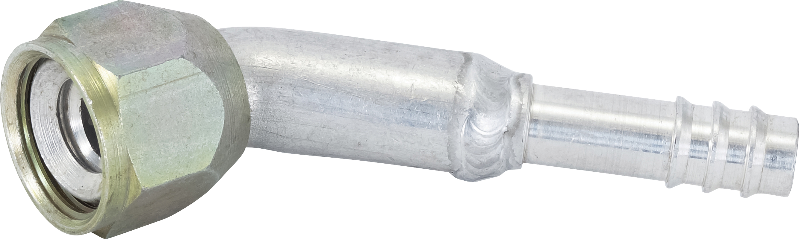 HOSE FITTING, BARB, FF, 45 DEG, #8, #6, ALUMINIUM, STEP-DOWN