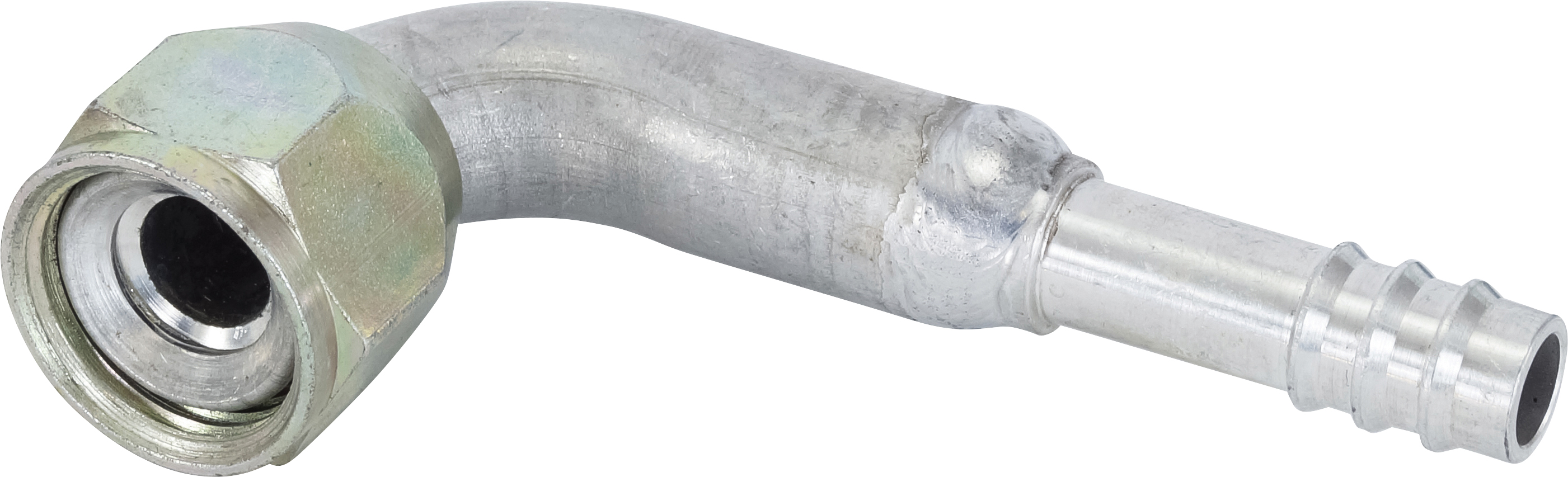 HOSE FITTING, BARB, FF, 90 DEG, #8, #6, ALUMINIUM, STEP-DOWN