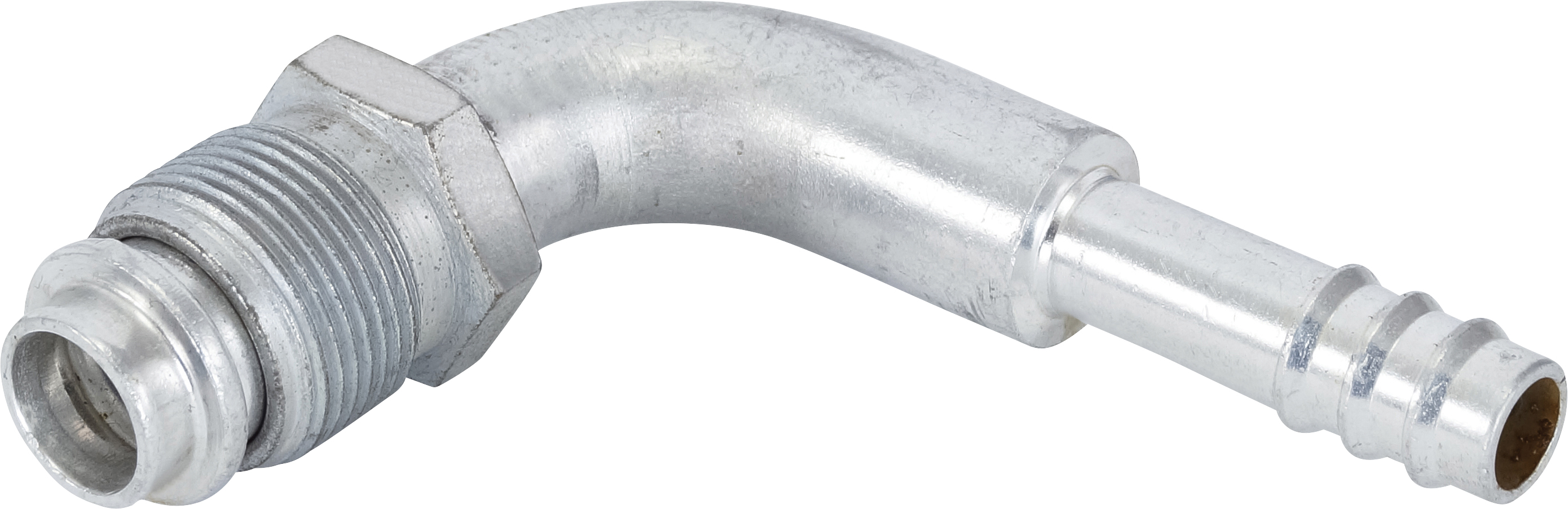 HOSE FITTING, BARB, MOR, 90 DEG, #10, #8, ALUMINIUM, STEP-DOWN
