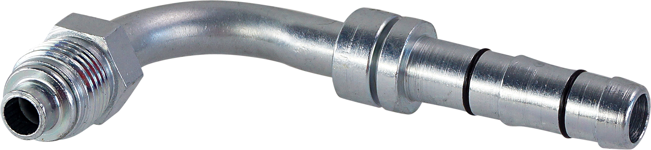 HOSE FITTING, EATON, E-Z CLIP, MOR, 90 DEG, #6-8, STEEL, STEP-UP