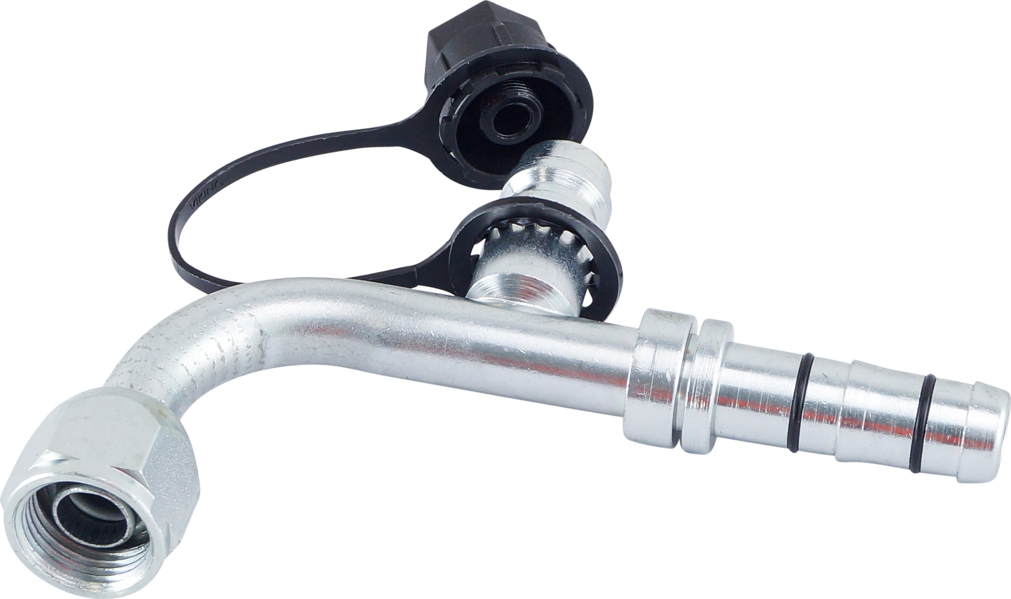 HOSE FITTING, EATON, E-Z CLIP, FOR, 90 DEG, #8-#10, STEEL, STEP-UP, WITH R134A ACCESS