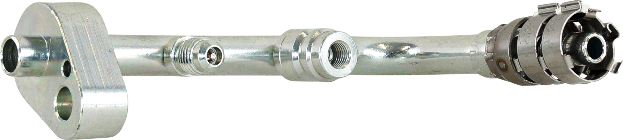 HOSE FITTING, SUPERFLEX HD, PAD, 90 DEG LONG, #8, STEEL, WITH R134A ACC & 1/4 MF SW PORT, SUITS CAT