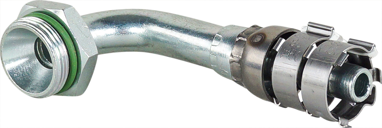 HOSE FITTING, SUPERFLEX HD, MIO #8 QUICK-DISCONNECT, 90 DEG, #8, STEEL, SUITS CAT NEW PAD