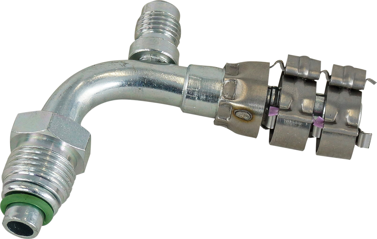 HOSE FITTING, SUPERFLEX HD, MOR, 90 DEG, #6, STEEL, WITH 1/4-INCH MF (R12) ACCESS
