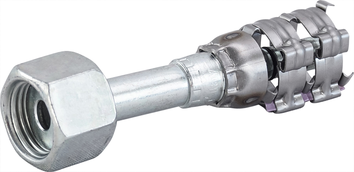 HOSE FITTING, SUPERFLEX HD, FEMALE ORFS, STR, #6, STEEL, WITH CLIPS