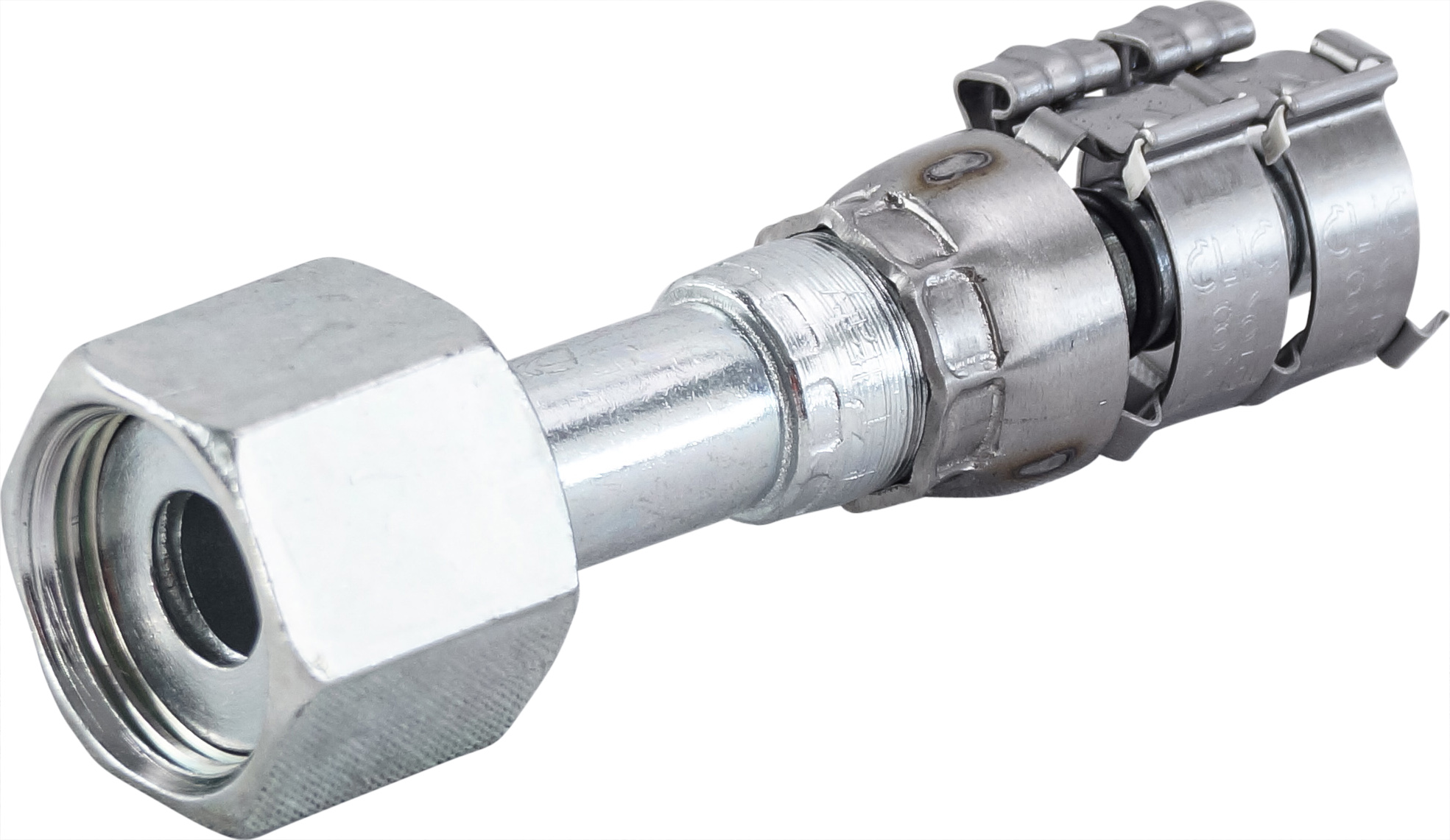 HOSE FITTING, SUPERFLEX HD, FEMALE ORFS, STR, #8, STEEL, WITH CLIPS
