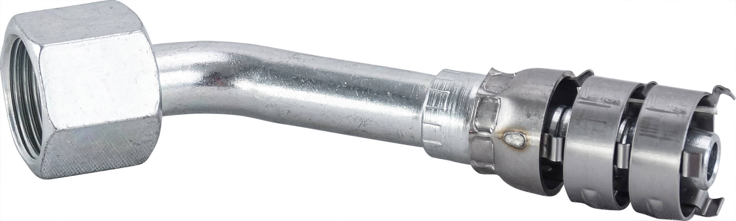HOSE FITTING, SUPERFLEX HD, FEMALE ORFS, 45 DEG, #8, STEEL, WITH CLIPS