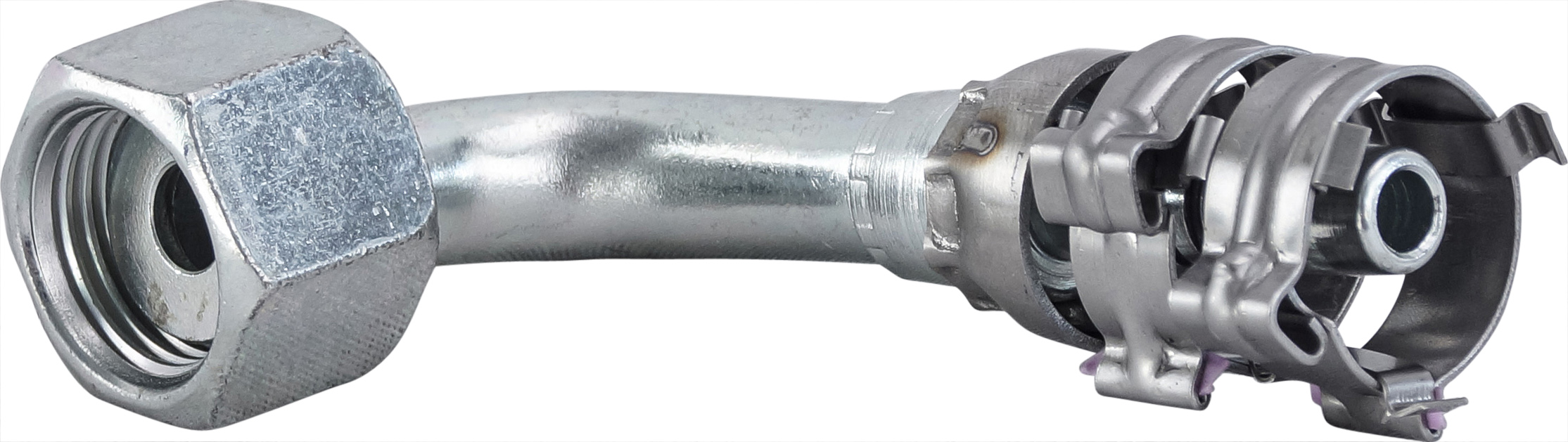 HOSE FITTING, SUPERFLEX HD, FEMALE ORFS, 90 DEG, #6, STEEL, WITH CLIPS