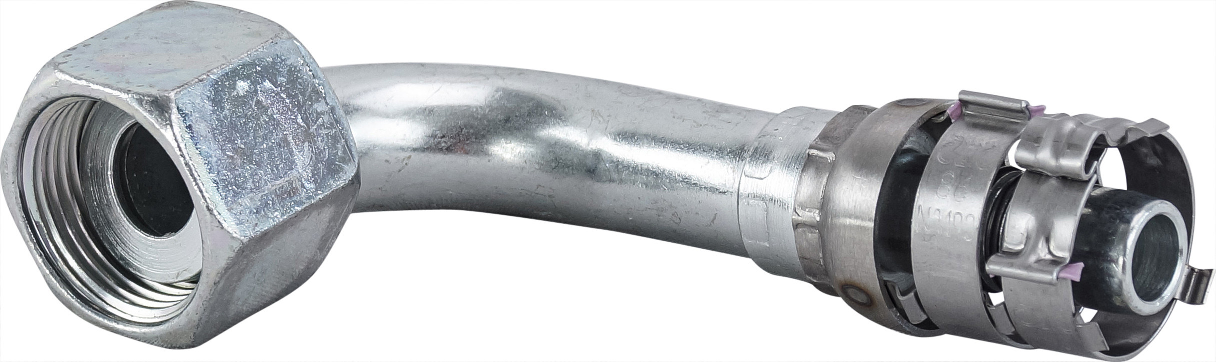 HOSE FITTING, SUPERFLEX HD, FEMALE ORFS, 90 DEG, #10, STEEL, WITH CLIPS