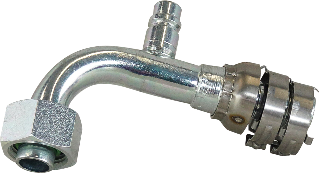 HOSE FITTING, SUPERFLEX HD, FOR, 90 DEG, #10-#12, STEEL, STEP-UP, WITH R134A ACCESS