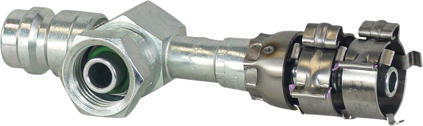 HOSE FITTING, SUPERFLEX HD, FOR, 90 DEG, #6, STEEL, R134A ACCESS, SHORT-DROP